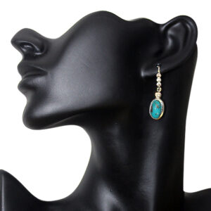 STERLING SILVER BLUE GREEN TURQUOISE EAR DROPS WITH ZIRCONIA