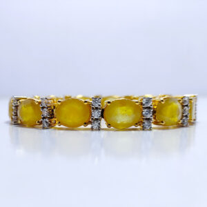 EXCLUSIVE OVAL FACET YELLOW CEYLON SAPPHIRE With ZIRCONIA, RHODIUM GOLD PLATED