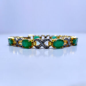 CLASSY OVAL CUT HIMALAYAN EMERALD BRACELET, ZIRCONIA FIXED IN RHODIUM GOLD PLATED STERLING SILVER 925