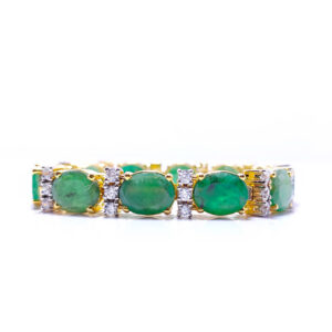 WHIMSICAL HIMALAYAN OVAL SHAPE EMERALD BRACELET WITH ZIRCONIA AND STERLING SILVER 925, RHODIUM GOLD PLATED