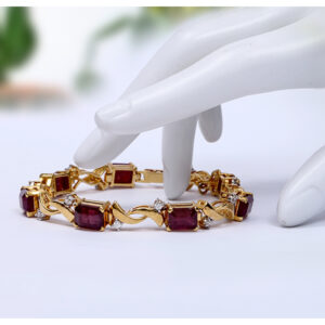 NATURAL BLOOD RED HIMALAYAN RUBY BRACELET IN EMERALD CUT WITH ZIRCONIA AND RHODIUM GOLD PLATING
